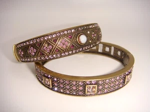 LOT OF TWO HEIDI DAUS CLAMPER BANGLE BRACELETS PINK LAVENDER RHINESTONES ESTATE - Picture 1 of 16