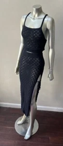 Crochet Knit 2 piece Sexy Midi Skirt black Leg baring boho Set - Picture 1 of 7