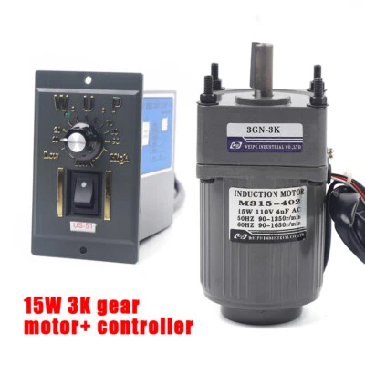 110V 15W AC Gear Motor Electric Motor w/ Variable Speed Controller 0-450rpm 3K - Image 1 of 4