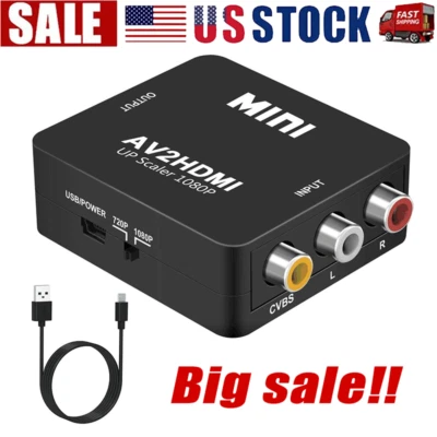 HDMI To RCA Converter Cable HDMI2AV Adapter 3RCA 1080P Composite HD Video Audio - Image 1 of 4