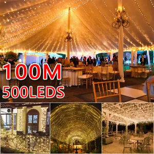 500LED 100M Waterproof Christmas Fairy String Lights Wedding Garden Warm White - Picture 1 of 9