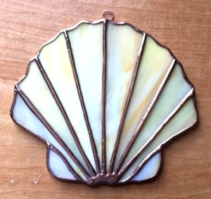 OPAQUE WHITE SEASHELL Stained Glass NAUTICAL OCEAN BEACH INSPIRED LIGHTCATCHER - Picture 1 of 24