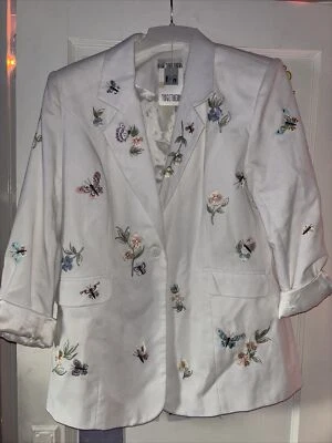 Vintage Together Women’s Blazer Embroidered Floral/Size 16/ White/ Retro - Image 1 of 4