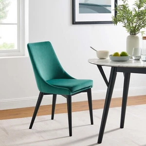 Modway Viscount Performance Velvet Upholstered Accent Dining Chair in Teal - Picture 1 of 8