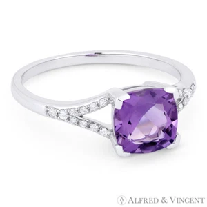 Anillo de compromiso/promesa de oro blanco de 14 k de amatista y diamantes talla cojín de 1,37 quilates - Imagen 1 de 1