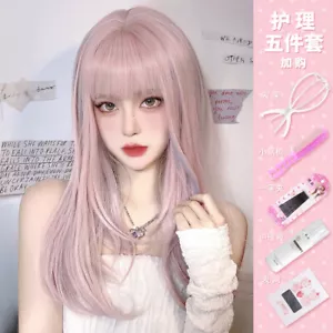 Peluca rosa pálido cabello largo femenino Lolita Ggradual Spice Girls anime peinado - Imagen 1 de 12