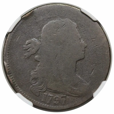 1797 Draped Bust Large Cent, Reverse of 1797, Stems, rare NC-2, R6, NGC AG3 - Image 1 of 3