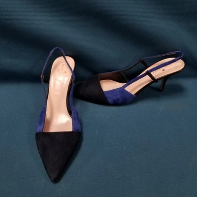 Tacones Kate Spade Azul Gamuza Color Bloque Puntera Pintada 10B Hechos en Italia  Foto 1 de 4