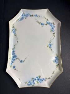Antikes AK Frankreich Limoges handbemaltes Tablett - blau floral elfenbein - Goldrand - Bild 1 von 7