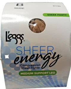 Medias de compresión Leggs Sheer Energy Med Support talla B desnudas 1 par NUEVAS - Imagen 1 de 9