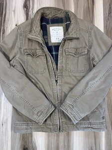 American Eagle AE Men’s Small S Tan Khaki Flannel Lined Jacket 2014 Chore Coat - Picture 1 of 10