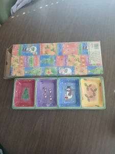 Sango "Sweet Shoppe Christmas" Sue Zipkin Ceramic 4 Section Relish Tray 0974-166 - Picture 1 of 5