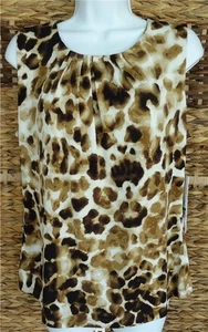 CALVIN KLEIN LATTE MULTI LEOPARD PRINT PLEAT NECK SLEEVELESS TOP XL NWT $49 - Picture 1 of 6