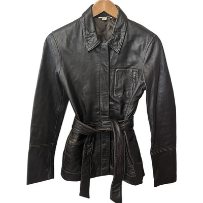 复古 90 年代全新 Frontier Y2K 女式棕色皮革腰带拉链夹克外套正装 6 — 第 1/4 张图片