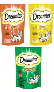 Dreamies Cat Treats Bundle with Cheese,Scrumptious Chicken, & Catnip 60g x 3 - Picture 1 of 7