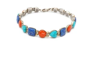 Carolyn Pollack Sterlingsilber 925 Lapislazuli Türkis Koralle Armband 7,5" - Bild 1 von 12