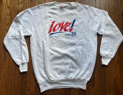 Sudadera Vintage Años 80 USPS Love Postal Stamp Talla XL Blanca Cuello Redondo Hecha en EE. UU. Foto 1 de 4