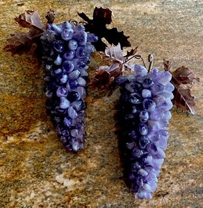 (2) Großer Amethyst Stein Traube Cluster lila Bündel Metall Blatt 8" Erntedankfest - Bild 1 von 16