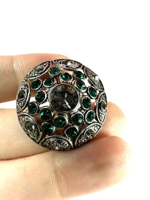Vintage Button Green Glass Domed Shank Silvertone - Image 1 of 4