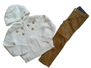 Gymboree Girls Size 5 Snow Glamour Gold Ivory Hood Sweatshirt Corduroy Pants Zip - Picture 1 of 10
