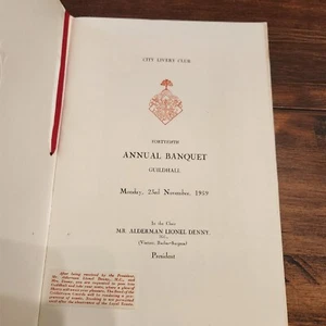 City Liverly Club 45th Annual Banquet Guildhall 1959 Program - Picture 1 of 8