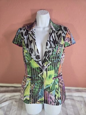 Alberto Makali Womens Art Wear Butterfly Print Short Sleeve Fitted Blazer Size 4 - Image 1 of 4