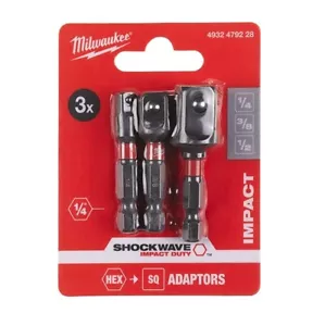 Adaptadores de enchufe Milwaukee 3 ondas de choque impacto SQ cuadrado 1/4" 3/8" 1/2" 4932479228 - Imagen 1 de 22