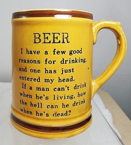 Taza de cerveza de cerámica vintage divertida de decir / Stein - Japón - marrón - Imagen 1 de 12