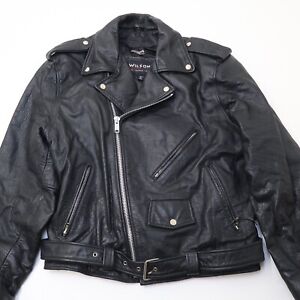 Wilsons Mens Black Leather Belted Vintage Motorcycle Biker Jacket Thinsulate XL
