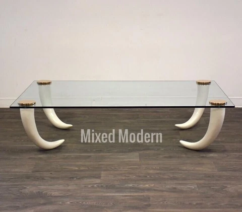 Glass, Bronze, & Faux Tusk Modern Coffee Table Cover