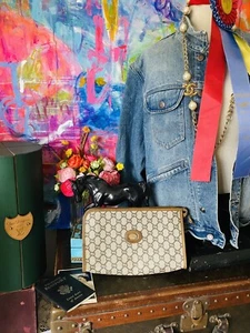 Rare Vintage GUCCI Plus GG Monogram Clutch Purse Handtasche Tasche Designer Stylist  - Bild 1 von 12