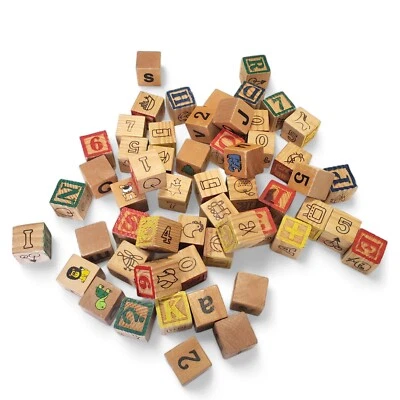 Alphabet Blocks Wood Wooden Building Block With Bucket Lid Handle VTG Toy 50+PCS - Image 1 of 4