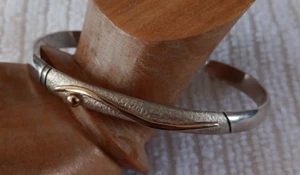 Brushed & Polished Anstract Sterling Silver & 14K Yellow Gold Cuff Bracelet - Picture 1 of 9