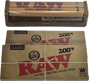 Raw Classic King Size Slim Rolling Papers,X2 Packs Of 200 And A King Size Roller - Picture 1 of 3