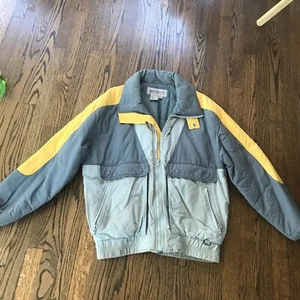 Vintage 80s Obermeyer Men's Jacket "Brian" 37037 Size L Nylon Grey Yellow Zipper - Picture 1 of 6
