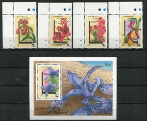 ST VINCENT 1990, FLOWERS: ORCHIDS,  4 STAMPS AND 1 SOUVENIR SHEET,  MNH - Picture 1 of 1