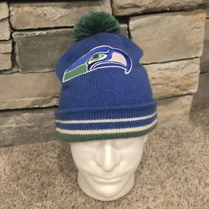 Seattle Seahawks Football Mitchell & Ness Warm Beanie Stocking Hat Toque Pom - Picture 1 of 7