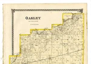 1874 Map of Oakley, Illinois, from atlas of Macon County, w/familynames - rare - Picture 1 of 5