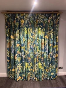 2 Sets of Curtains. Tropical Barbados Lagoon Velvet Fabric - Picture 1 of 8