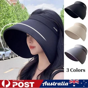 Extra Wide Brim Sun Visor Hats UV Protection Ponytail Hats Empty Top Beach Cap - Picture 1 of 19