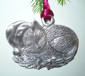 Plow & Hearth Pewter SLEEPING CAT ORNAMENT National Forest Foundation NEW - Picture 1 of 2