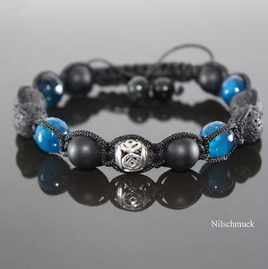 Pulsera Hombre Macramé Azul Cuentas Gas,Ónix Mate,Cuentas Lava y Metal Charm - Imagen 1 de 1