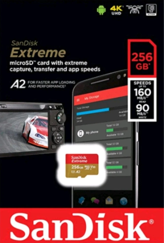 Speicherkarte SanDisk Extreme Plus Micro SDXC 256 GB Class 10 UHS-I/U3 A2 V30 - Bild 1 von 1