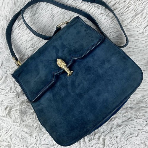 Borsa a tracolla Gucci logo testa di tigre tracolla pelle scamosciata blu autentica