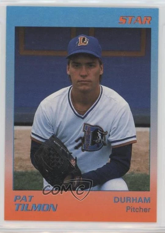 1989 Star Durham Bulls Blue/Orange White Card Stock Orange Ink Back Pat Tilmon - Image 1 of 2