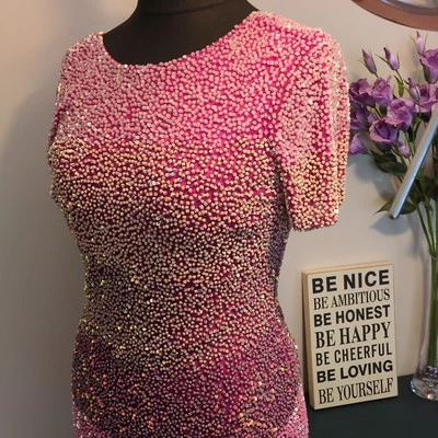 Butterfly By Matthew Williamson Size 12 Embellished Dress Pink + Purple Wedding - Image 1 of 4