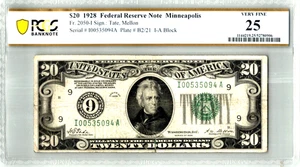 1928 $20 Federal Reserve Note (Minneapolis) PCGS 25 VF Fr.2050-I - Picture 1 of 3