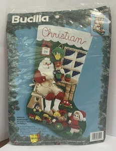 Vintage Bucilla Felt Applique Christmas Stocking Kit Santas Workshop 83200 READ! - Picture 1 of 4