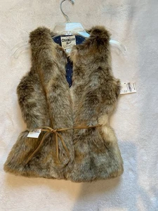 Oshkosh B'Gosh Brown Faux Fur Girls Kids Size 8 Vest Retro Chic PolkaDot Lining - Picture 1 of 7