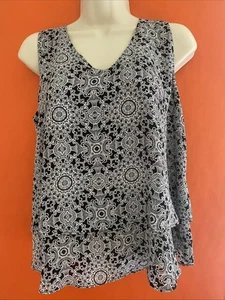 Blusa sin mangas Liz Claiborne CAREER Top Petite "M" blanco y negro en capas - Imagen 1 de 13